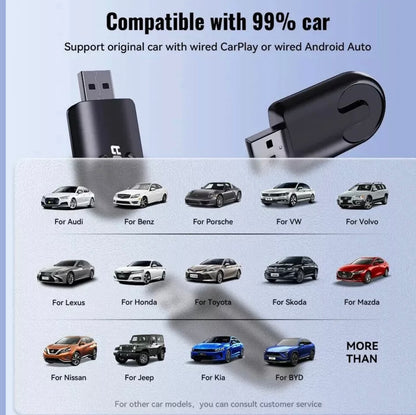 XUDA Wired To Wireless Adapter Dongle Apple Car Play Android Auto Connect BT 5.0