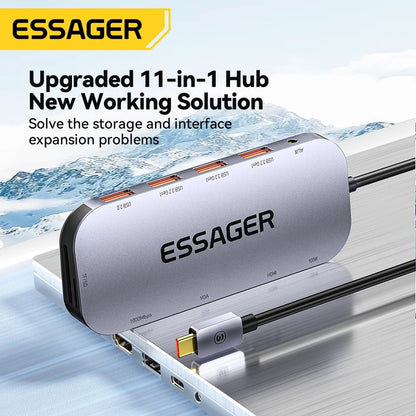 Essager 11 in 1 USB C HUB 4K 30HZ Type C Docking Station & Adapter Splitter