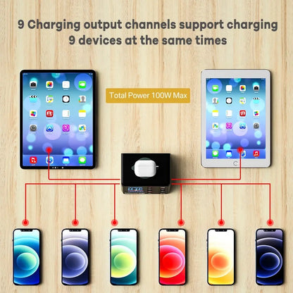 100W PD Desktop Charging Station Hub QC 3.0 USB 8 Port + Qi Wireless Charger UK