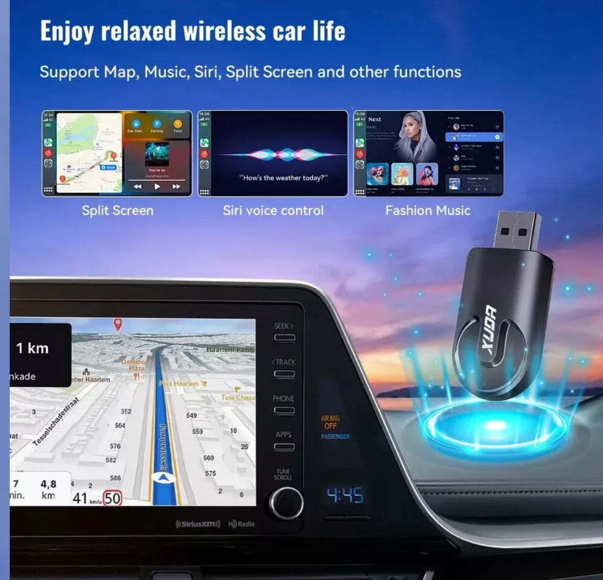 XUDA Wired To Wireless Adapter Dongle Apple Car Play Android Auto Connect BT 5.0