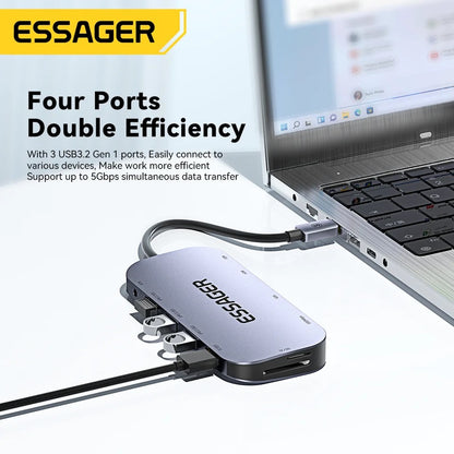 Essager 11 in 1 USB C HUB 4K 30HZ Type C Docking Station & Adapter Splitter